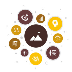 Mission Infographic 10 steps bubble design.growth, passion, strategy, performance icons