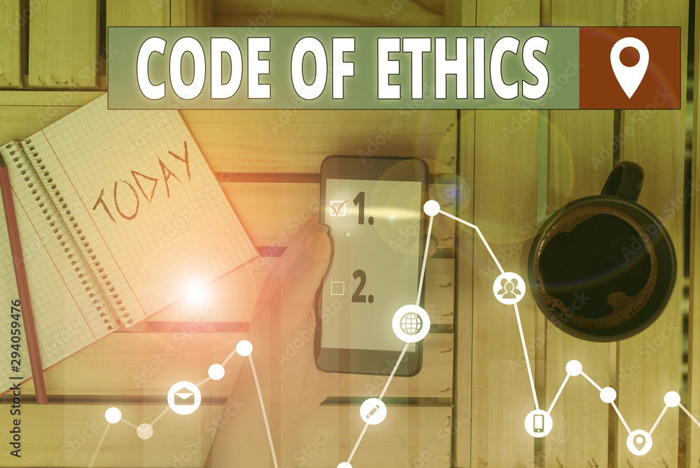 Poster writing note showing code of ethics. business concept for basic guide for professional conduct and i