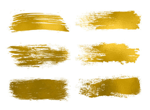 Collection Of Gold Paint, Brush Strokes – Stock Vector