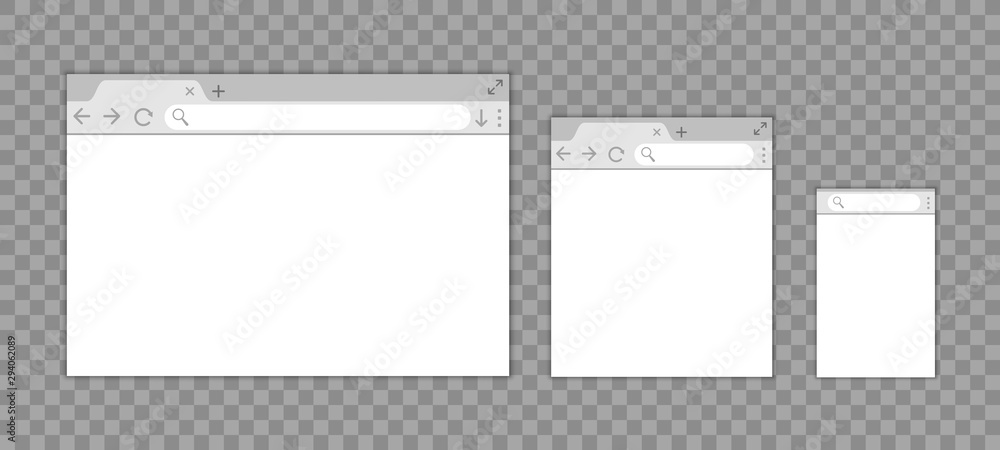 Fototapete Simple browser window in a flat style, design a simple blank web page, search in internet, template browser window on computer, tablet and mobile phone – vector