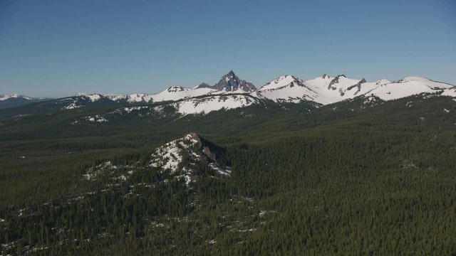 Cascade Mountains, Oregon circa-2019.  Aerial view of Mount Thielsen.  Shot from helicopter with Cineflex gimbal and RED 8K camera.