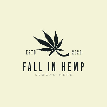 Vintage, Retro Rustic Logo Fall In Hemp, With Cannabis Leaf Vector