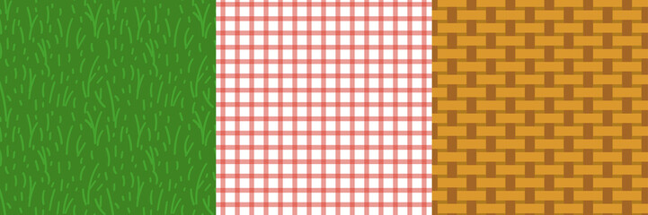 picnic set of pattern seamless. 3 ornament, picnic themed textures used to advertise posters. vector illustration