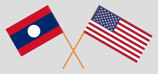 Laos and USA. Crossed Laotian and United States of America flags