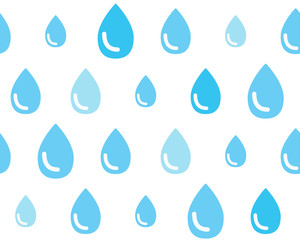 Blue drops of water on white background, seamless pattern. Drops as symbol of rain. Heavy rain. Vector background