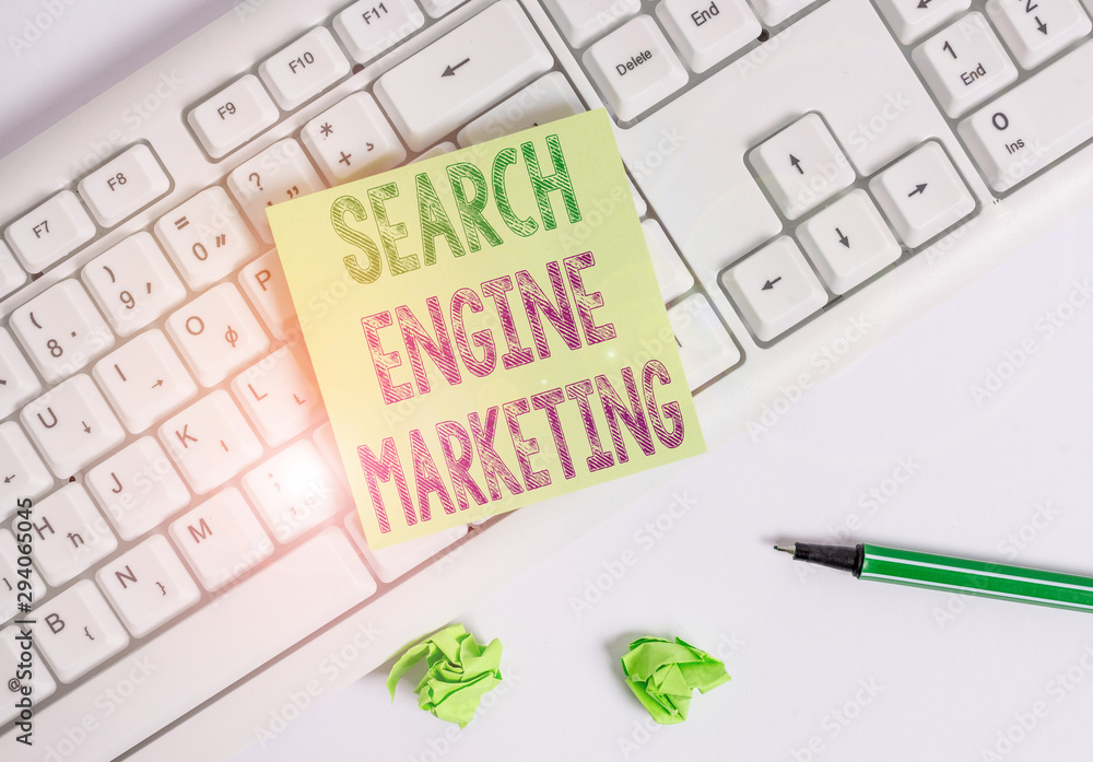 Poster writing note showing search engine marketing. business concept for promote website visibility on sea