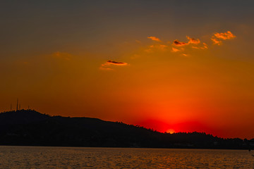 Seascape dawn over sea shore landscape paradise evening