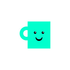 Cartoon cheerful cup for print design. Coffee mug with smile. Happy holiday, russia. Vector illustration template design. Cartoon illustration cheerful cup with smile. Vector card. Morning coffee.