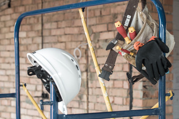 Working construction tool. Builder's accessories. House and house renovation concept.