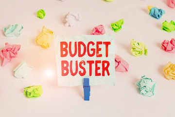Handwriting text Budget Buster. Conceptual photo Carefree Spending Bargains Unnecessary Purchases...