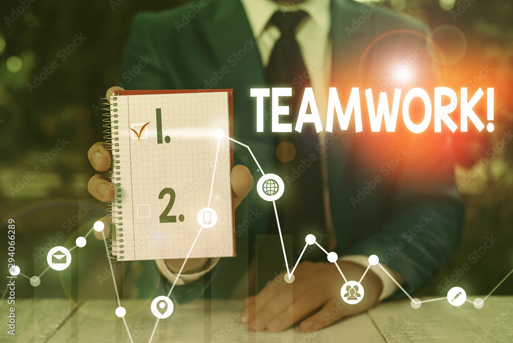 Poster word writing text teamwork. business photo showcasing combined action of group especially when effec