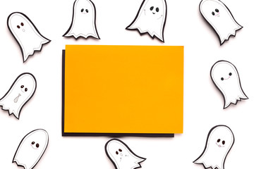 Halloween autumn background with orange blank sheet of paper