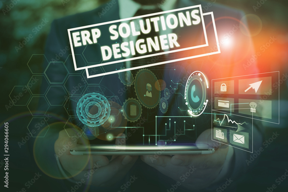 Poster conceptual hand writing showing erp solutions designer. concept meaning elegant optimized modularise