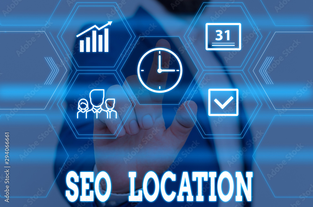 Poster writing note showing seo location. business concept for process to optimize pages on your site to sh