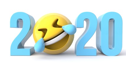 3D illustration of number 2020 with a very happy face
