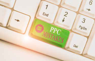 Word writing text Ppc Mistakes. Business photo showcasing judgment that is misguided or wrong in...