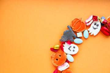 Happy Halloween frame from trick or treat Funny delicious Halloween cookies top view