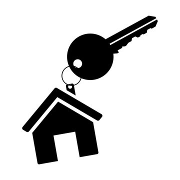 Simple black house key icon isolated on white background