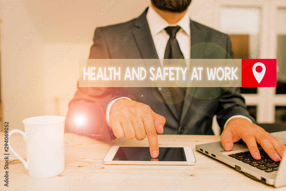 Poster writing note showing health and safety at work. business concept for secure procedures prevent accid
