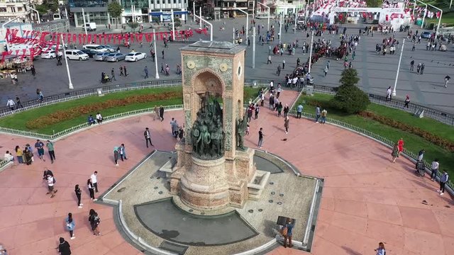Taksim Square Statue Aerial Video