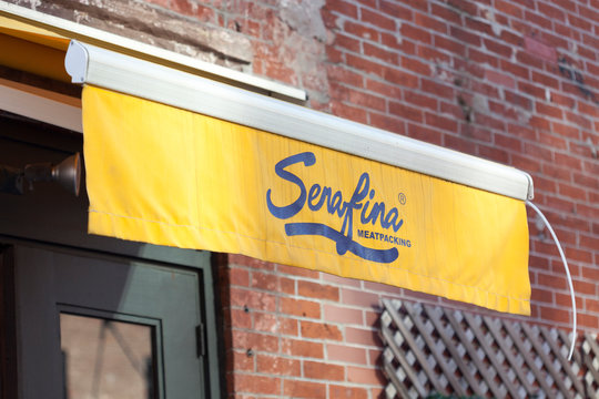 New York, New York, USA - October 1, 2019: Awning of Serafina restaurant in the meatpacking district.