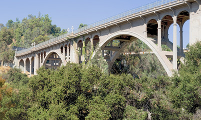 Image of the Colorado Street Bridge in Pasadena taken from below.