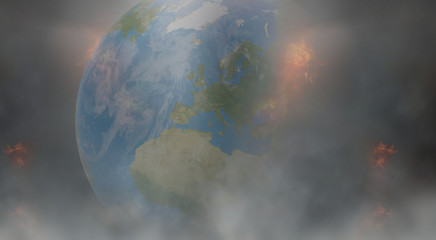 Obraz na płótnie Canvas planet earth with fire flames and smoke 3d-illustration. elements of this image furnished by NASA