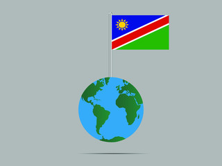 Namibia National flag on flagpole, planet earth globe and america, africa, asia. original color and proportion, symbol and elements. vector illustration,countries set.