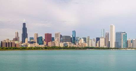 Naklejka premium Chicago downtown buildings skyline panorama