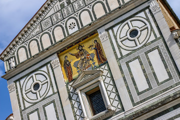 Obraz premium Abbazia di San Miniato al Monte. A beautifully decorated Romanesque Basilica Church in the Italian city of Florence dating to the 11th Century