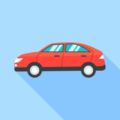 Side red car icon. Flat illustration of side red car vector icon for web design