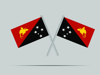 Papua New Guinea National flag on two flagpole, isolated on background. Good for map, placement your business. original color and proportion. vector illustration,countries set.