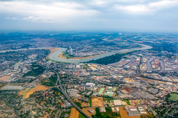 View of the Rhine and Düsseldorf  from the plane