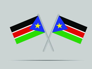  South Sudan National flag on two flagpole, isolated on background. Good for map, placement your business. original color and proportion. vector illustration,countries set.