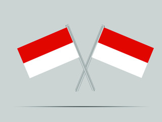 Indonesia National flag on two flagpole, isolated on background. Good for map, placement your business. original color and proportion. vector illustration,countries set.