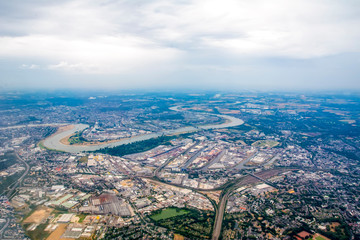 View of the Rhine and Düsseldorf  from the plane