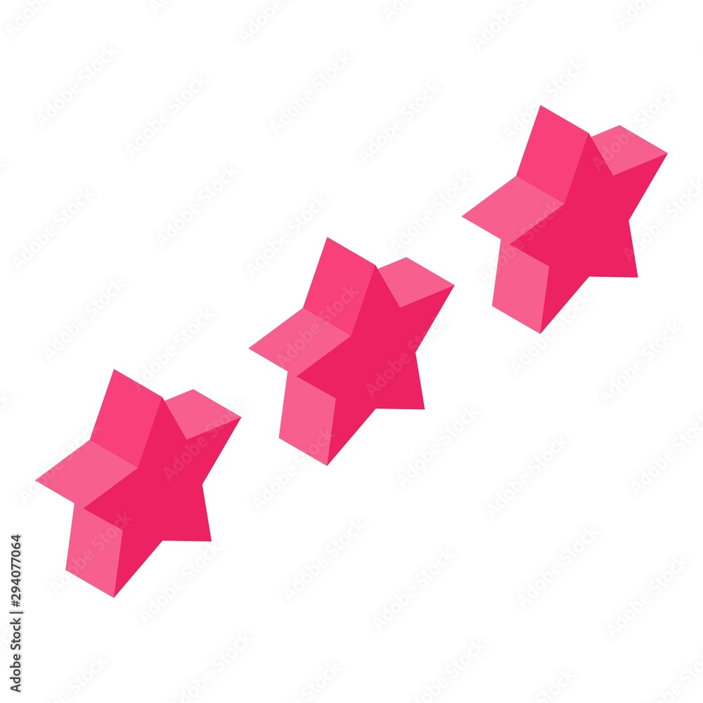 Poster three star rating icon. isometric of three star rating vector icon for web design isolated on white 