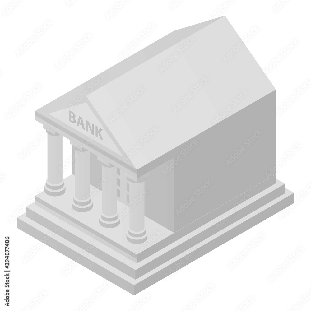 Poster bank building icon. isometric of bank building vector icon for web design isolated on white backgrou