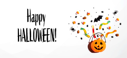 Happy Halloween message with Halloween pumpkin and decorations