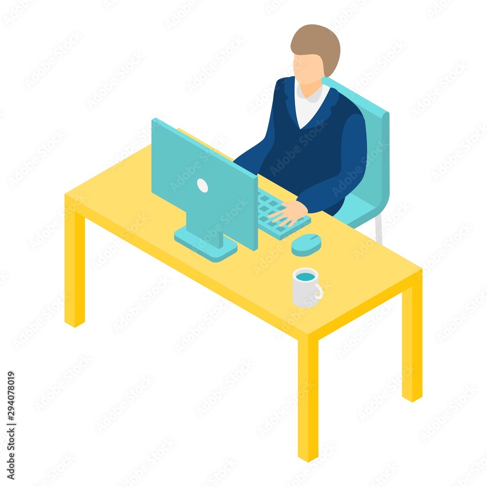 Poster office bank worker icon. isometric of office bank worker vector icon for web design isolated on whit