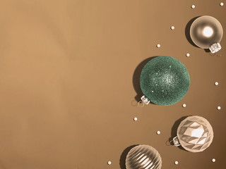 Christmas bauble ornaments - overhead view flat lay