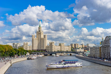 Moscow. Panorama of the capital of the Russian Federation. Boat trips on the river Moscow....