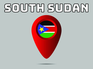 South Sudan National flag,  geolocation, geotag pin, element. Good for map, place, placement your business. original color and proportion. vector illustration,countries set.