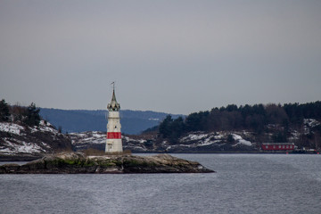 Lighthouse on Tiny Rock in the Oslo Fjord, Norway