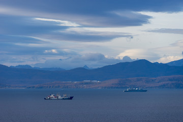 Seascape with a view of Avacha Bay. Petropavlovsk