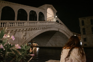 Rialto bridge with woman