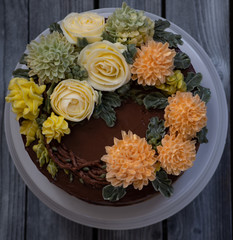 Ganache Buttercream Cake With Piped Buttercream Flowers