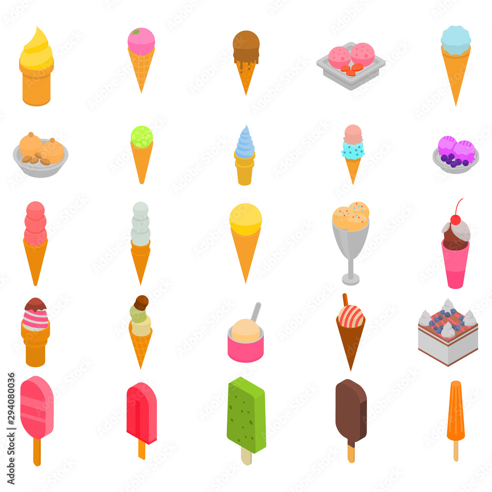 Poster ice cream icons set. isometric set of ice cream vector icons for web design isolated on white backgr