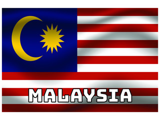 Malaysia Waving national flag with name of country, for background. original colors and proportion. Vector illustration symbol and element, from countries set