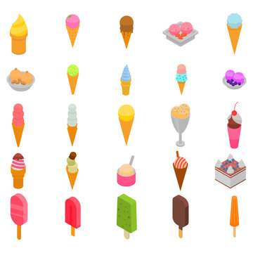 Ice cream icons set. Isometric set of ice cream vector icons for web design isolated on white background